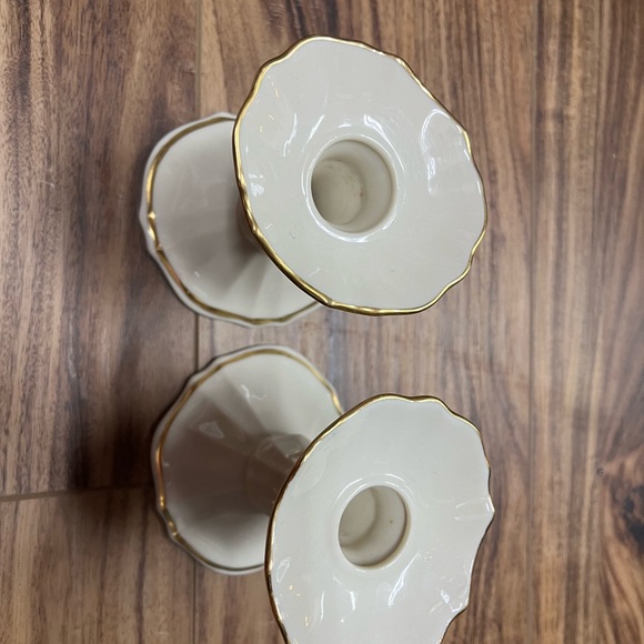 LENOX pair of Symphony Candle Holders, Ivory Gold Trim, Lenox Candlesticks - Picture 3 of 7